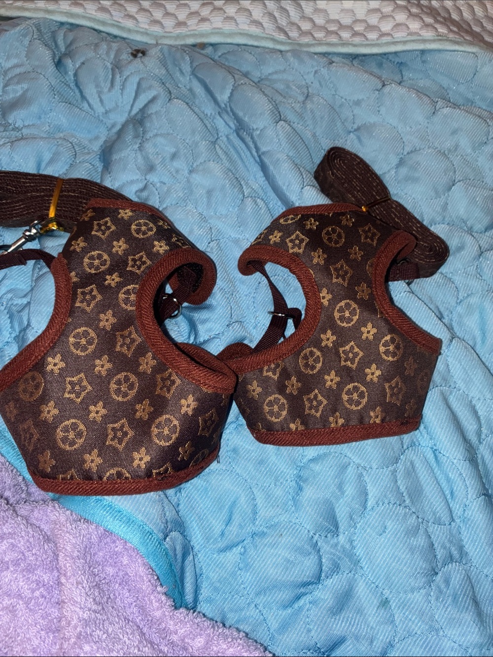 Brown Patterned pet harness and leash with Adjustable Strap - Picture 2 of 2